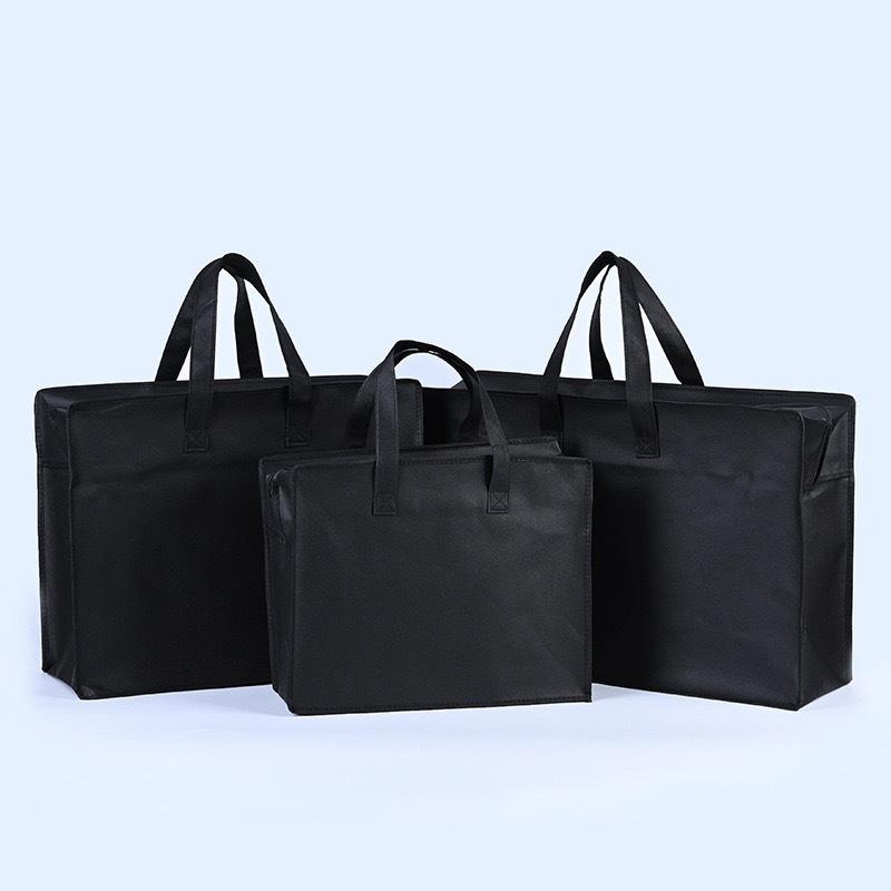 バッグ レディース 不織布 ファスナー 買い物袋 収納 4点セット パッケージ グレー 黒 茶色 幅46cm 高さ35.5cm マチ20.5cm 大容量 軽量 エコバッグ 手提げ