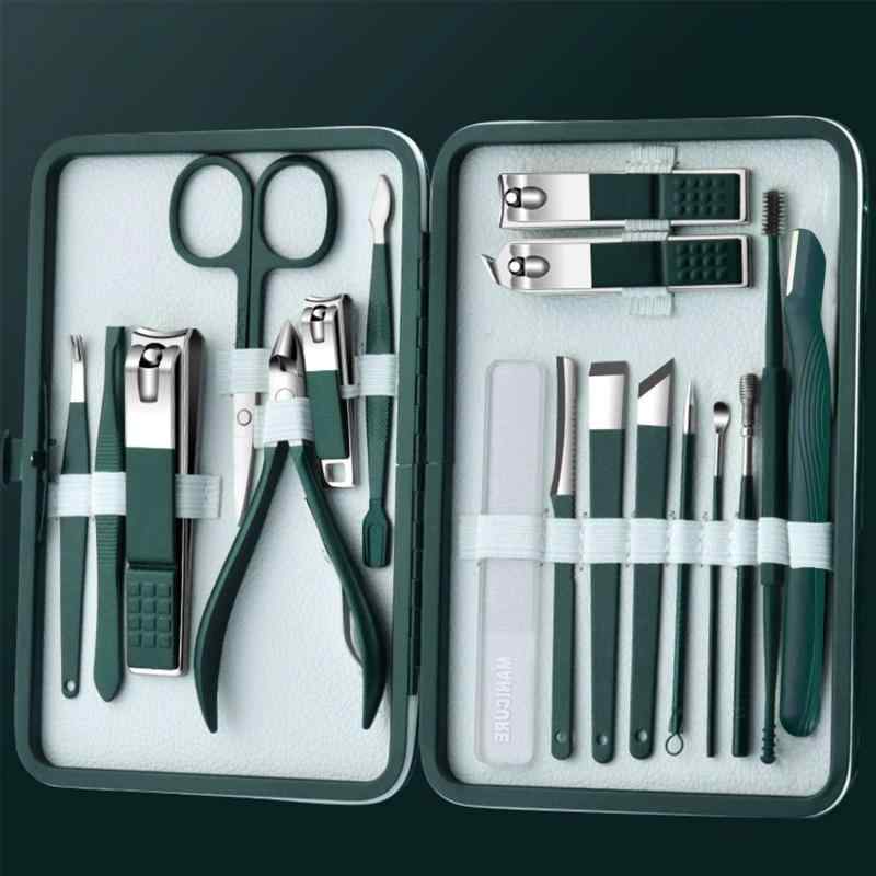 爪切り 墨緑 18点セット 爪切りセット 爪やすり ニッパー ハサミ付き ステンレス製 炭素鋼製 男女兼用 家庭用 旅行用