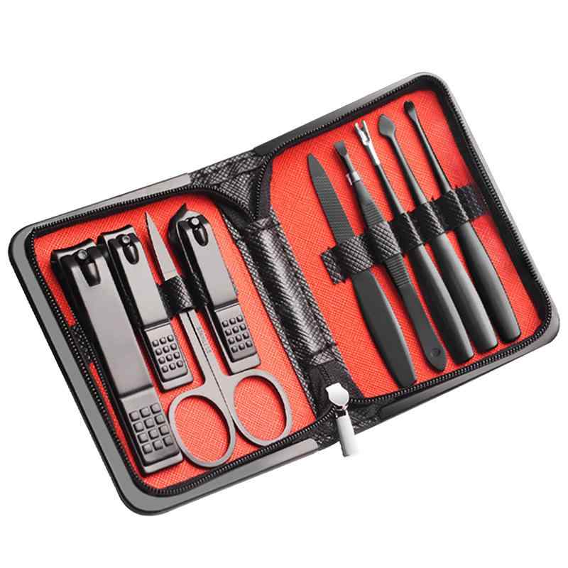 爪切り レディース メンズ 9点セット ネイルケアセット ステンレス製 合金製 多機能 甘皮処理 携帯便利 赤 黒