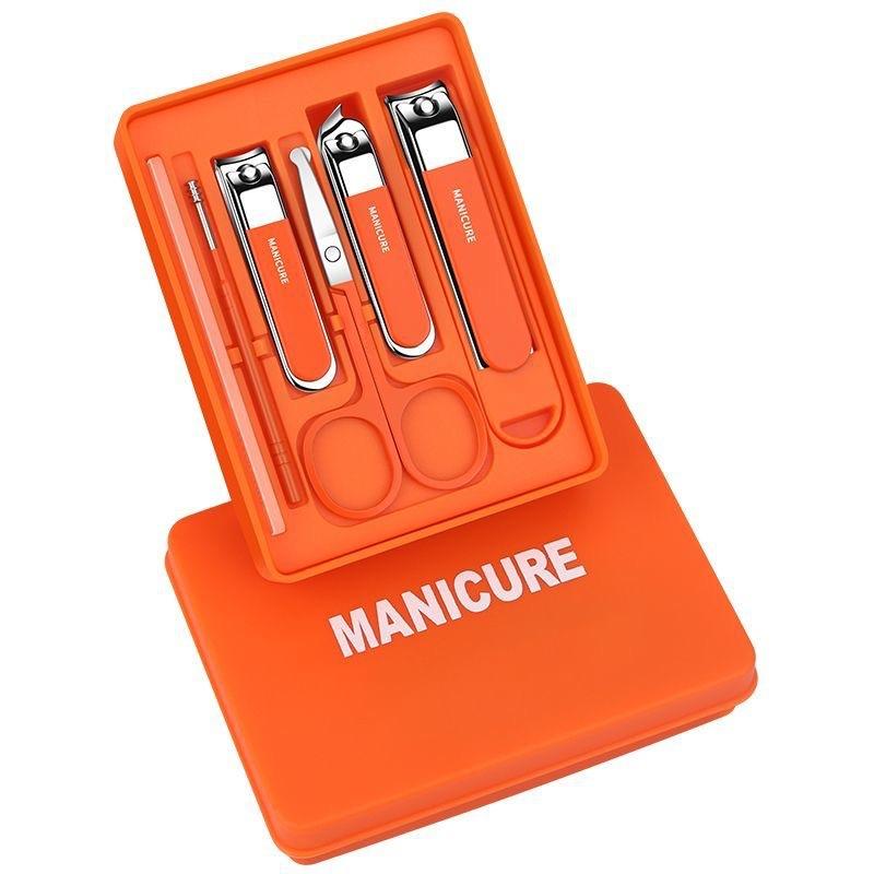 ネイルケアセット ステンレス製 爪切り 6点セット 飛び散り防止 家庭用 爪やすり 甘皮ケア 携帯式 美容ツール オレンジ ホワイト イエロー コーヒー