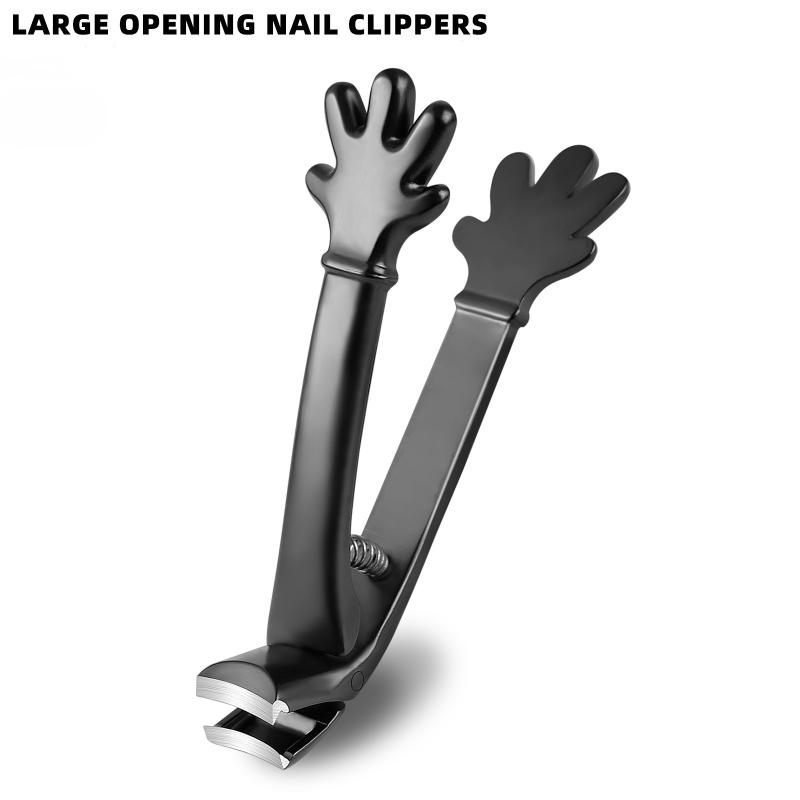 爪切り 手用 ステンレス製 大口径 グリップ式 妊婦 高齢者 深爪 巻き爪 ネイルケア 手入れ ブラック シ..
