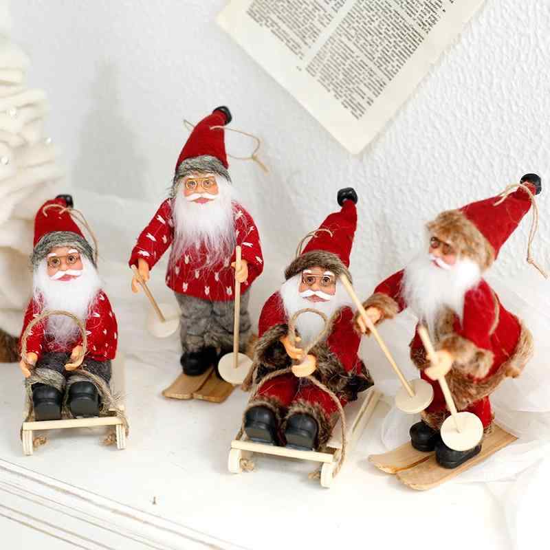 クリスマス サンタクロース人形 木のそり オーナメント クリスマスプレゼント 赤 ピンク 金色(3)