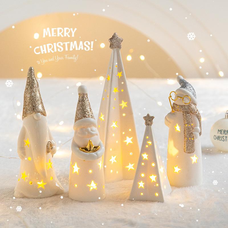 クリスマス 飾り 子供 クリスマス発光 ライト 置物 陶器 クリスマス ギフト 欧風 大号金字塔 手扶眼鏡..