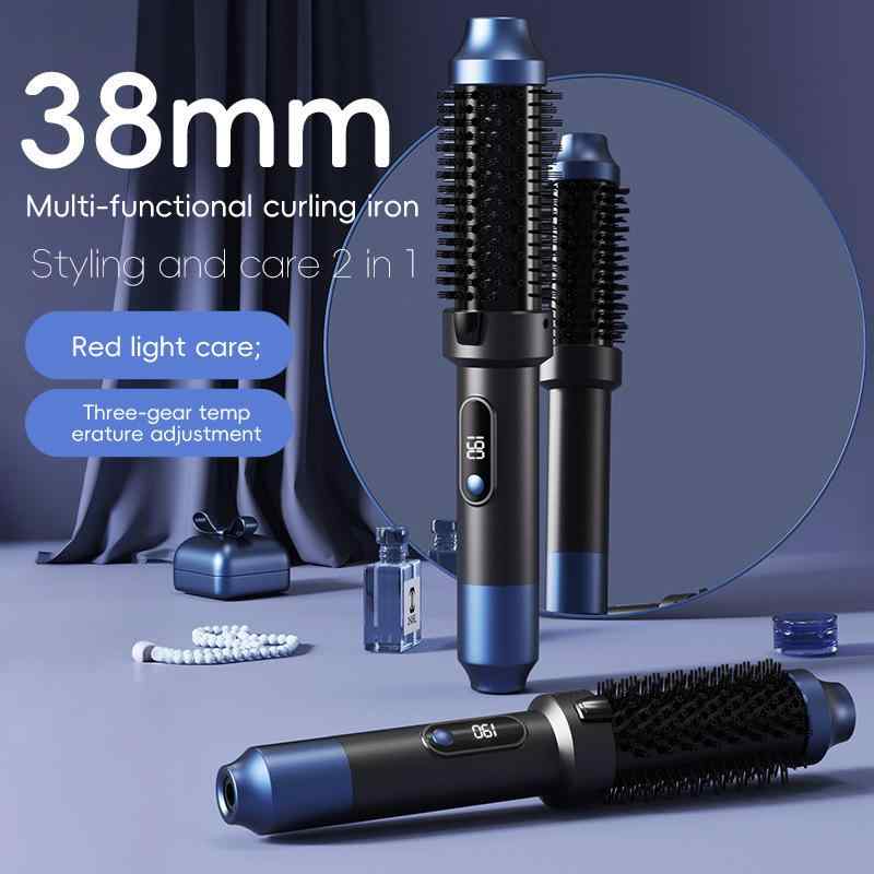 ヘアブラシ レディース カール ストレート両用 ヘアーアイロン 赤色 青色 3段階温度調整 速熱性 合金