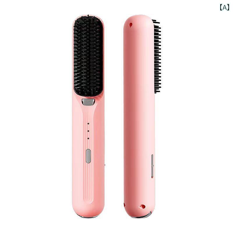 ヘアアイロン レディース ワイヤレス ストレート カール 2way USB充電式 ミニ 携帯用 セラミック 3段階温度調整 負イオン ピンク