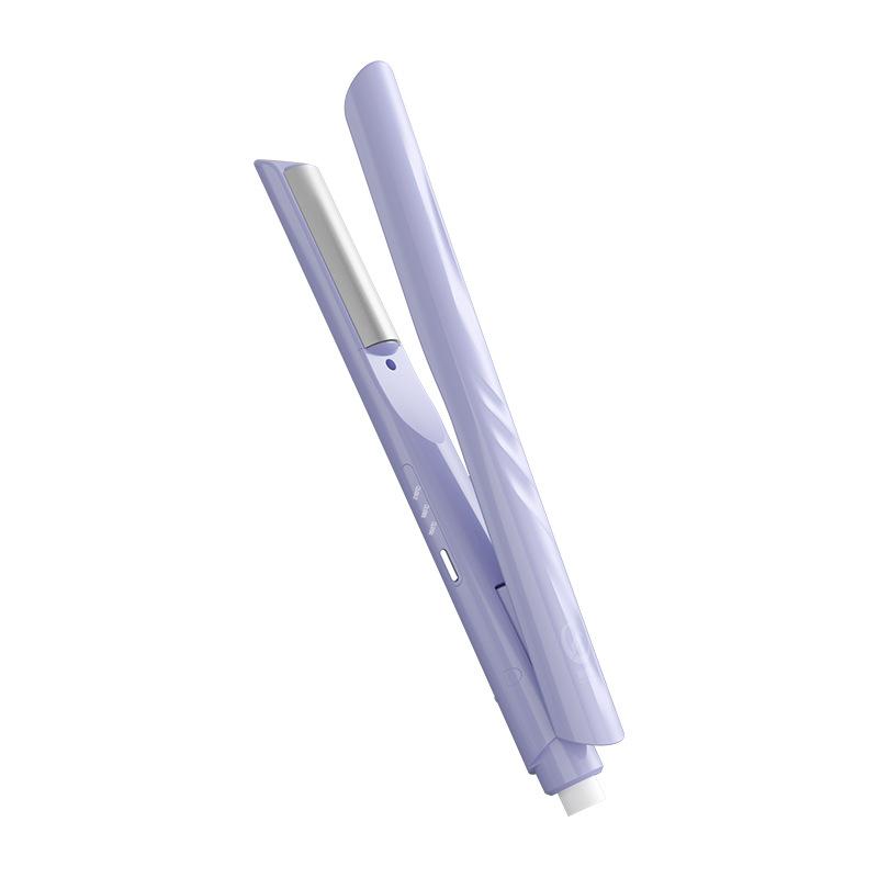 ヘアアイロン レディース 蓬松 カール ストレート 2way 電気石セラミック 紫 アイボリー