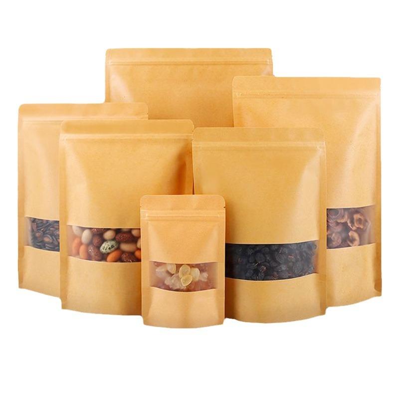 紙袋 牛皮紙 小分け 包装袋 窓付き 自立スタンド チャック付き ティーバッグ コーヒー豆 お菓子 雑貨 ..