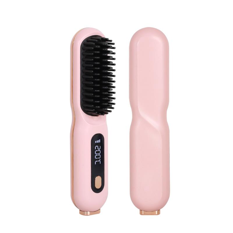 ヘアブラシ レディース ストレート カール 両用 コードレス 携帯 ミニ 4段階温度調整 セラミック 韓国 ..