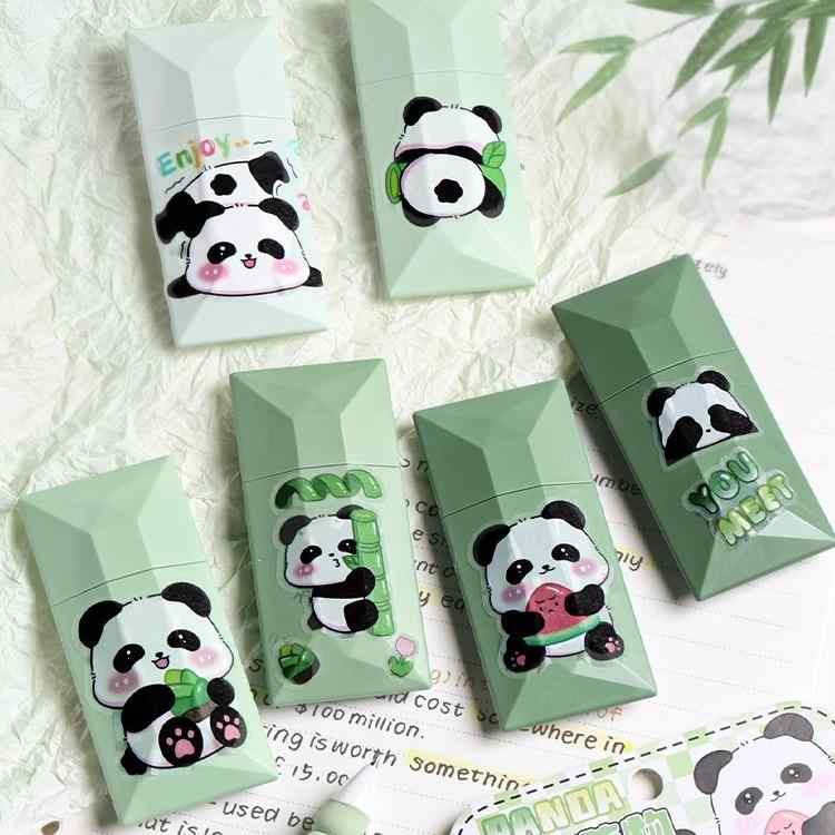 修正テープ グラデーションカラー 大容量 かわいい パンダ柄 学生用 文房具 清茶グリーン 6本セット
