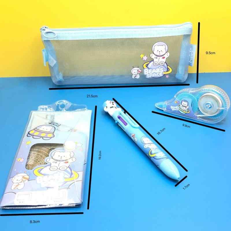 文具セット 学生用 六色ボールペン 修正テープ 定規 キリン 動物 クマ ウサギ 誕生日 卒業祝い ギフト