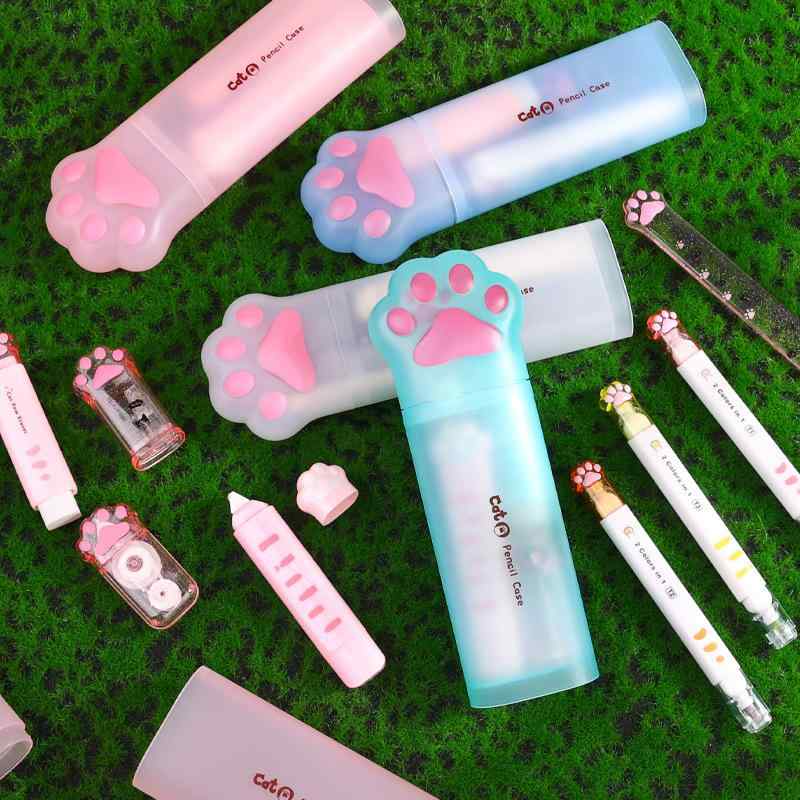 ペンケース 女の子 かわいい 猫 白 ホワイト ピンク ブルー グリーン 文房具 筆箱 透明 収納 大容量