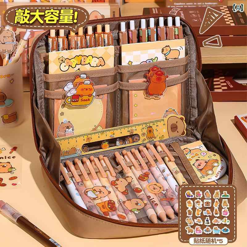 ペンケース 大容量 透明窓 男の子 女の子 文房具 帆布 かわいい アニマル キャラクター ステッカー ブ..