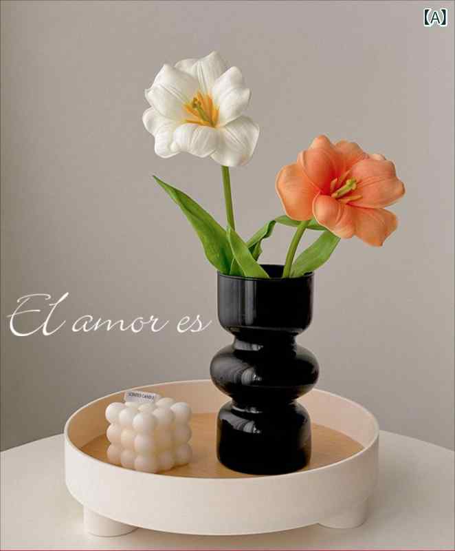 花瓶 インテリア雑貨 ブラックガラス 一輪挿し フラワーベース 北欧風 レトロ 卓上 水栽培 花器 リビン..