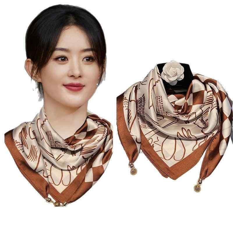 スカーフ レディース 春夏 シルク タッチ ストライプ柄 マグネット クリップ 薄手 紫外線対策 首巻き ネッカチーフ かわいい ガーリー フェミニン