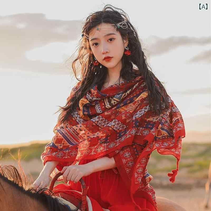 ショール キッズ 子供用 エスニック スカーフ 大判 ストール 日焼け止め 紫外線対策 旅行 民族風 かわいい おしゃれ 春夏 秋冬 ポリエステル レッド オレンジ ブルー