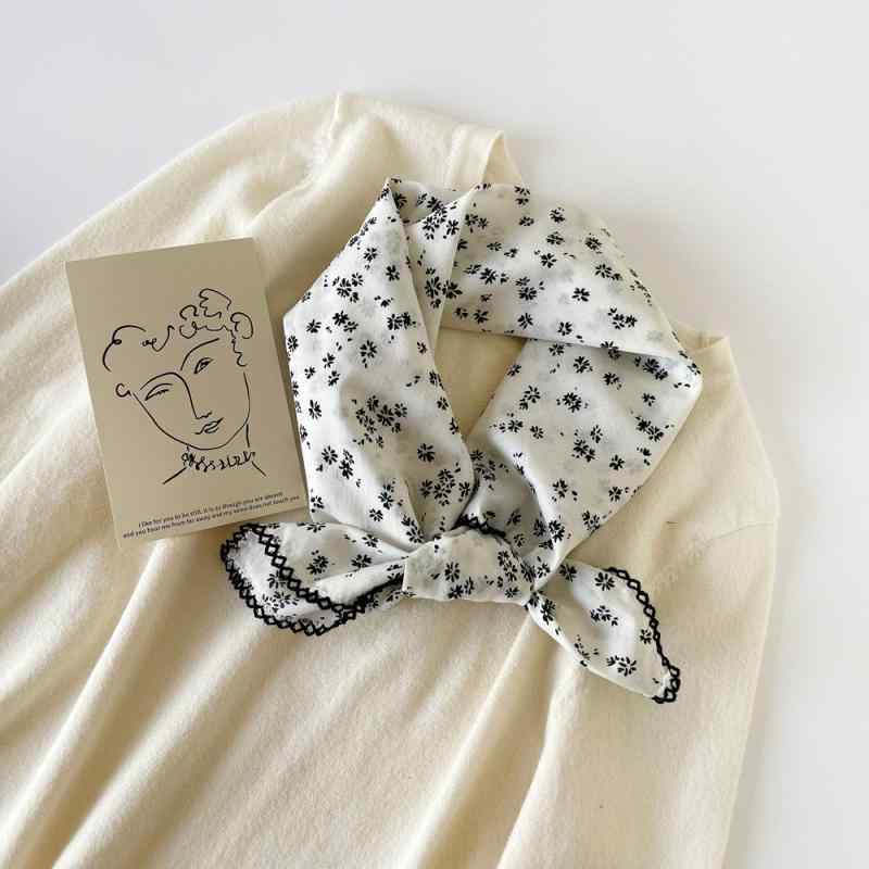 スカーフ レディース コットン リネン ハンカチーフ ガーゼ 猫柄 花柄 リーフ柄 小花柄 ドット柄 アニ..