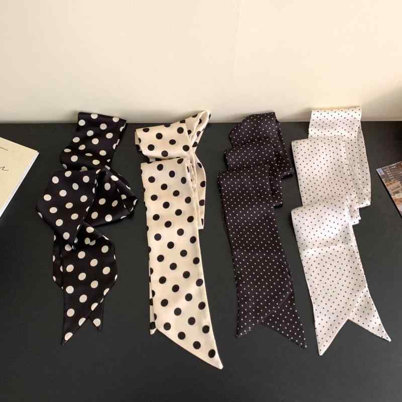 スカーフ レディース シルクネック スカーフ 黒 白 水玉 ドット柄 薄手 ロング 上品 エレガント ビジネス フォーマル カジュアル パーティー 旅行 通勤 オフィス 春夏