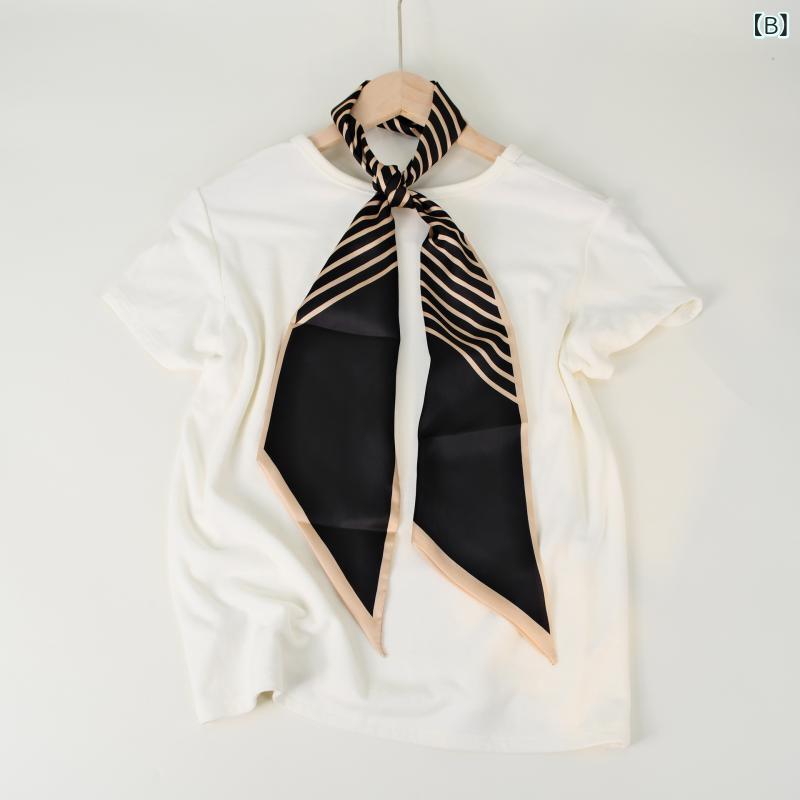 スカーフ レディース シルク調 ロング ストール 春夏 秋冬 バッグスカーフ ヘアアクセサリー 細スカーフ リボンスカーフ ボーダー ペイズリー 花柄 ドット アニマル柄 通勤 ギフト プレゼント 3