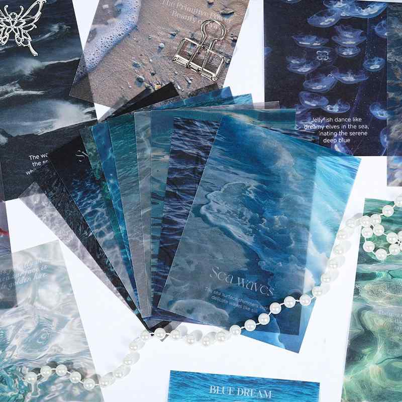 手帳素材 紙 32枚 韓国風 自然風景 スマホケース ノート デコレーション 蔚藍之境 蝶影翩然 初雪霁光 ..