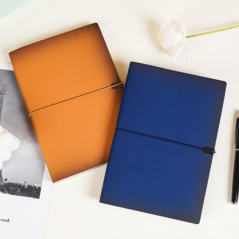 ノート 手帳カバー A5 ビジネス オフィス 事務用品 渐变色 レザー風 バンド付き 横罫線 ドーリング紙 80G