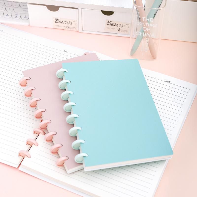 ノート レディース メンズ PPカバー バインダー式 マカロンカラー 淡いブルー ピンク ブルー パープル 原木パルプ 100g 100ページ 200ページ 日記帳 メモ帳 文房具 韓国 かわいい