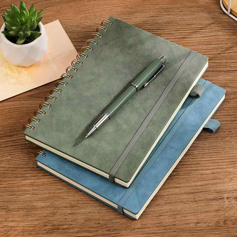 ノート レディース メンズ ビジネス オフィス 会議 記録 メモ帳 ロゴ バンド 無地 シンプル グリーン ..