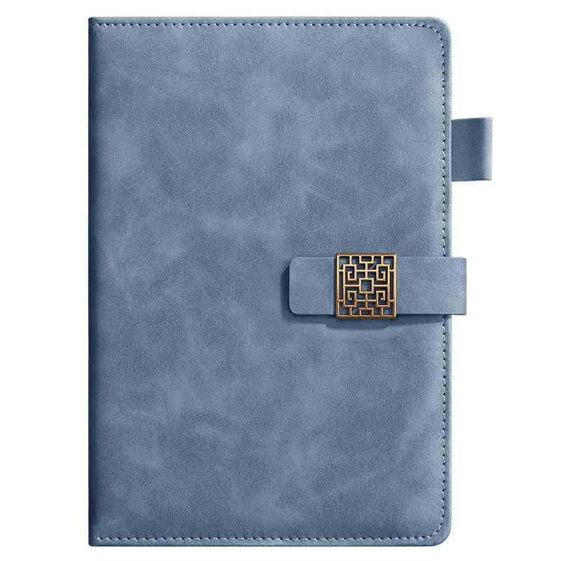 ノート A5 ビジネス オフィス ステーショナリー 厚手 フェイクレザー 上質紙 240ページ ブルー グレー ..