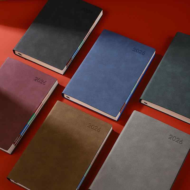 手帳 A5サイズ スケジュール帳 ビジネス オフィス 日記帳 ノート 無線綴じ ブラック レッド コーヒー ..