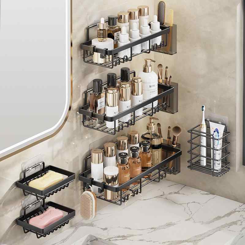 浴室収納棚 アイアン 浴室ラック 壁掛け式 石鹸置き シャンプーラック バスラック 炭素鋼 多用途 整理..