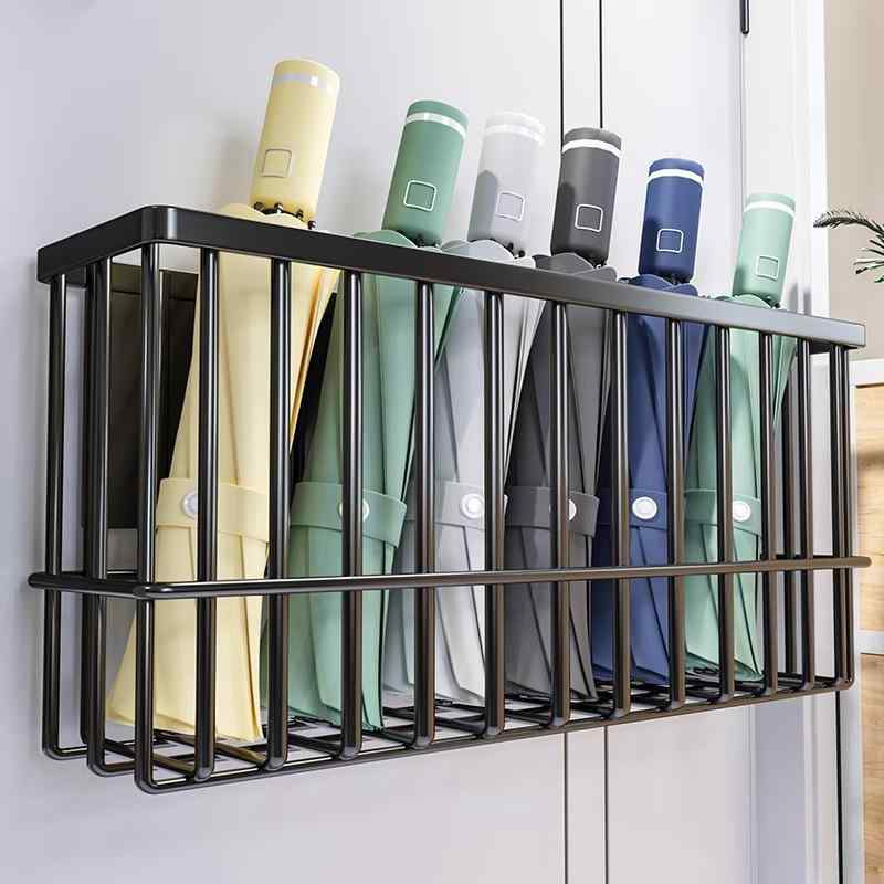 傘立て 壁掛け式 傘ホルダー 傘 収納 玄関収納 ドア収納 マグネット式 粘着式 鉄製 多用途 ブラック ホ..