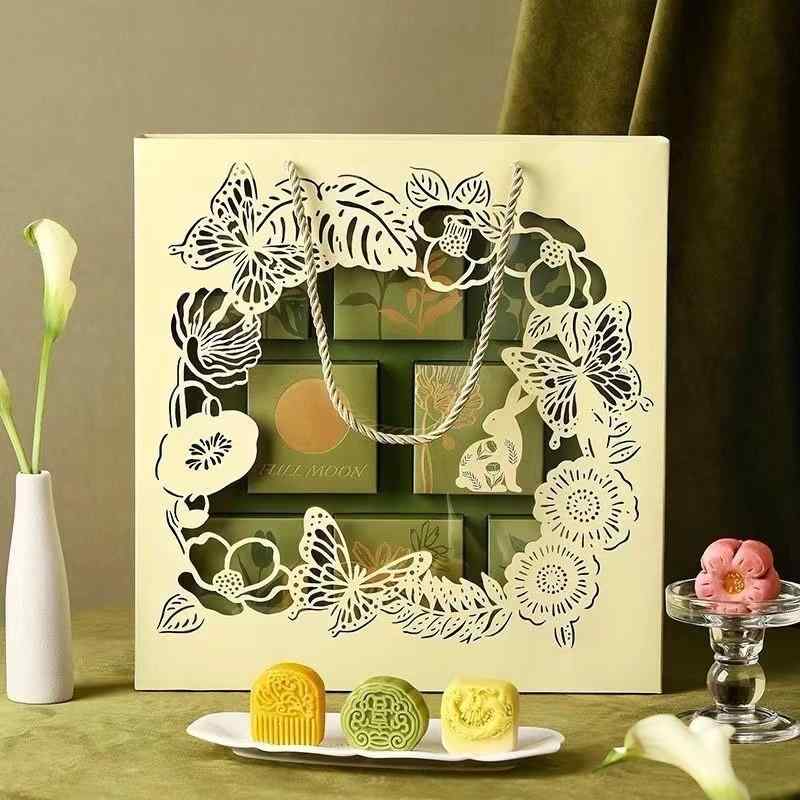 月餅 ギフトボックス 高級感 8個 ヌバック 中秋節 贈り物 ラッピング 焼き菓子 スイーツ