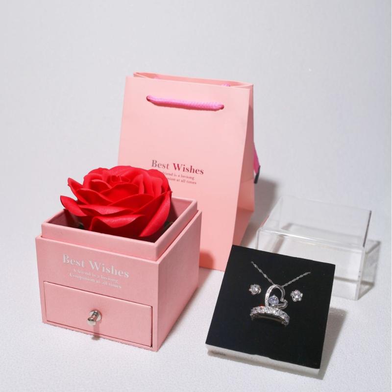 ジュエリーボックス 永生花 アクリル製 引き出し式 指輪 ネックレス ピアス 収納ケース ギフトボックス..