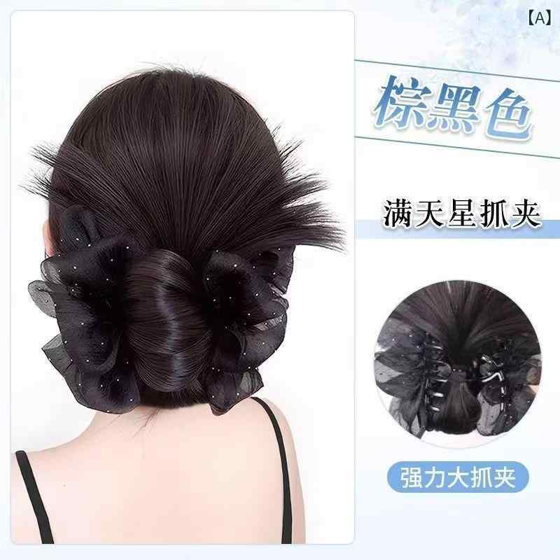 ヘアアクセサリー レディース ヘアゴム シュシュ ウィッグ お団子 Extensions ポイントウィッグ 付け毛 鬘 まとめ髪 髪飾り 部分ウィッグ カール 巻き髪 おしゃれ かわいい 2