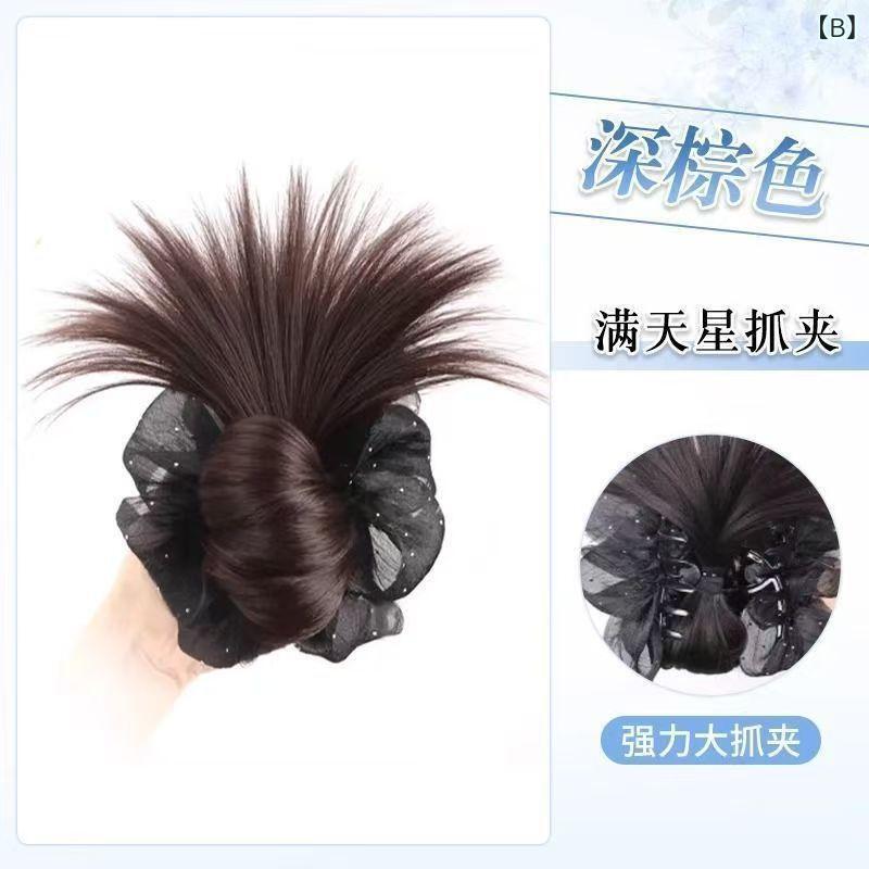 ヘアアクセサリー レディース ヘアゴム シュシュ ウィッグ お団子 Extensions ポイントウィッグ 付け毛 鬘 まとめ髪 髪飾り 部分ウィッグ カール 巻き髪 おしゃれ かわいい 3