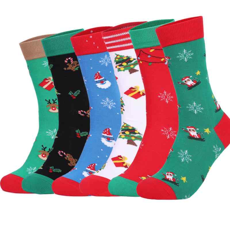 靴下 秋冬物 クリスマス 中筒ソックス サンタクロース トナカイ ギフト 綿 混紡 吸汗 防臭 拼色 グリー..