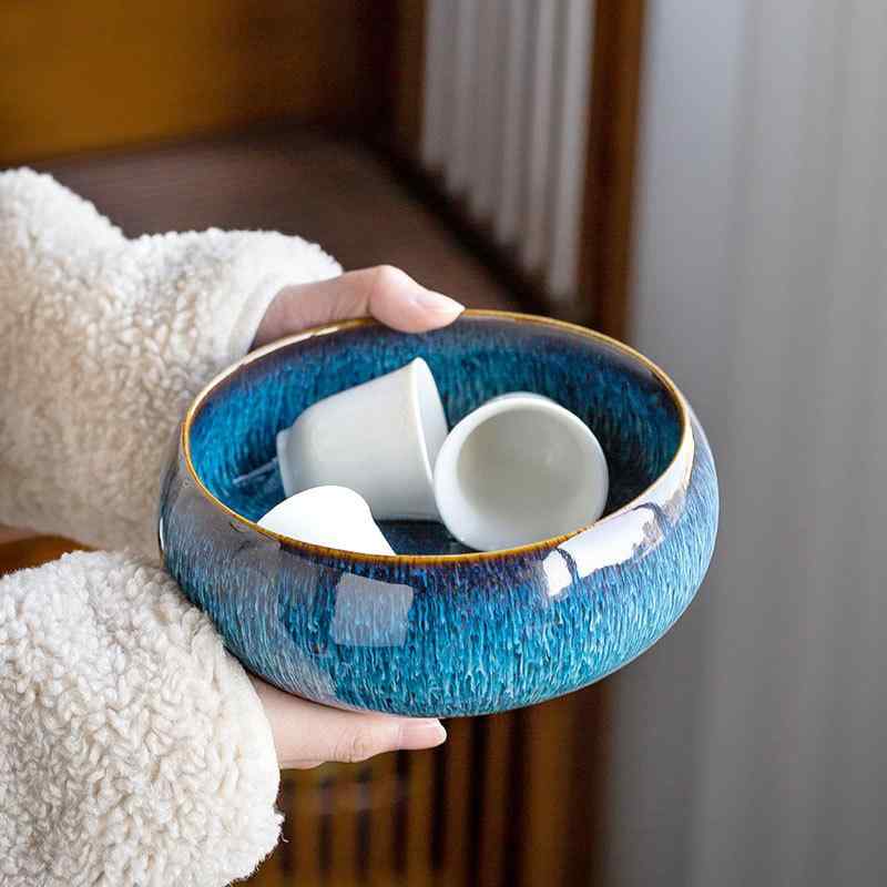 茶道具 茶碗 洗碗 青花瓷 水盂 陶磁器 大号 茶道