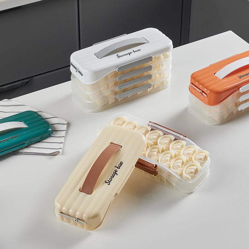 食品保存容器 餃子収納ケース 手提げ 持ち運び可能 冷蔵庫用 粘着防止 食品級プラスチック製 青海ブル..