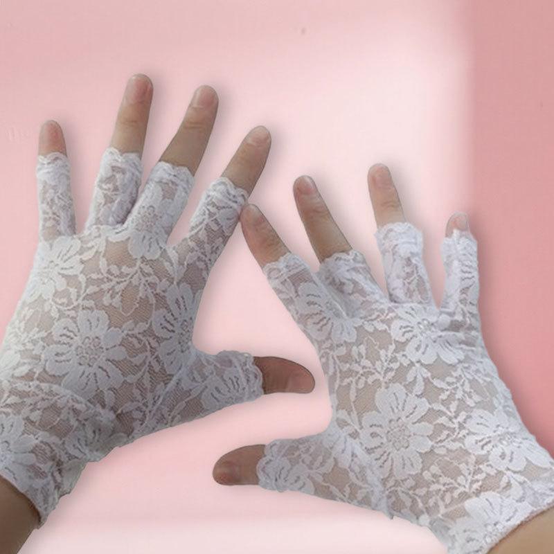 手袋 レディース レース 半指 手袋 薄手 花柄 日焼け止め 通気性 運転 バイク ダンス 礼装 白色 黒色 ..