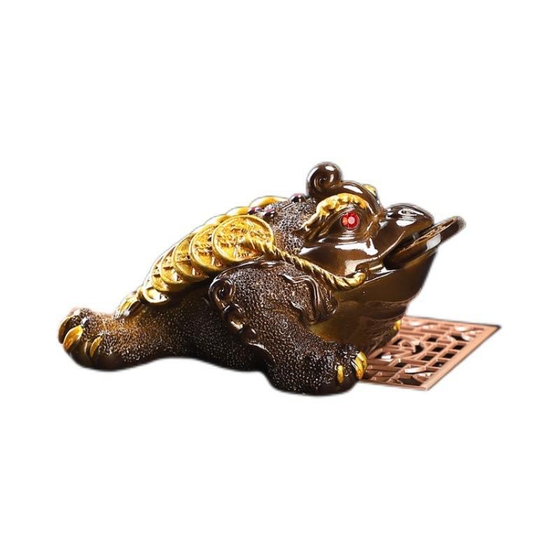 茶道具 茶寵 貔貅 金蟾 馬到成功 樹脂製 茶玩 茶卓置物 金色 赤色 緑色