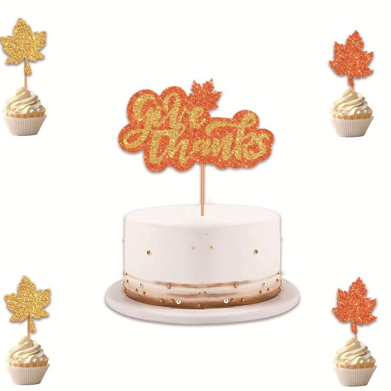 ケーキ デコレーション 飾り付け 感謝祭 Givethanks デザート メープルリーフ 紙製 カップケーキ パーティー イベント