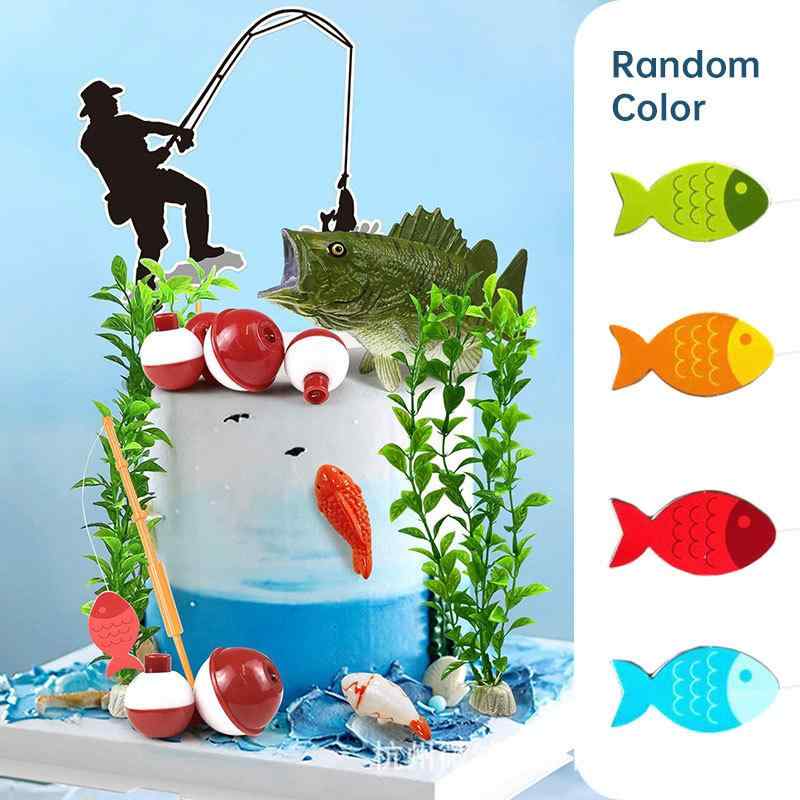 ケーキ 釣り人 釣り ケーキトッパー 釣り好き 退職祝い パーティー デコレーション 天藍色