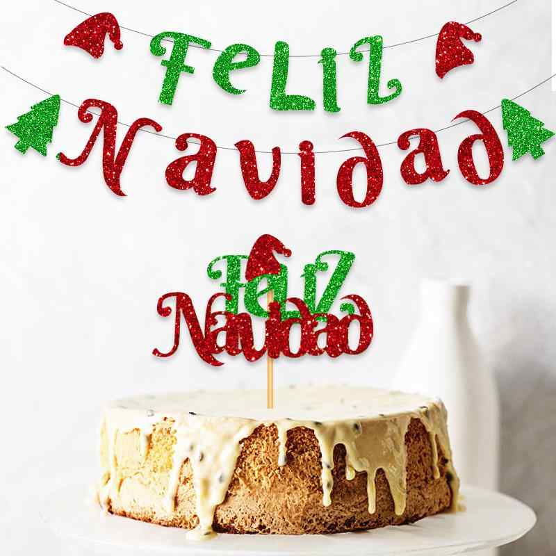 クリスマス パーティー デコレーション バナー ガーランド ケーキトッパー セット 赤 緑