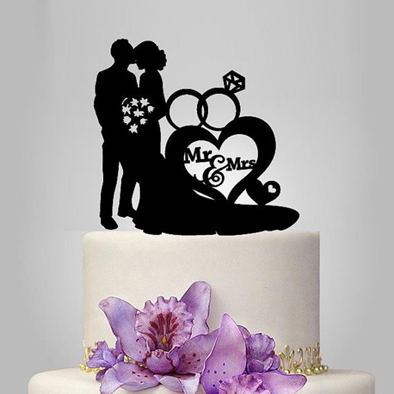 ケーキトッパー 結婚式 ウェディング アクリル製 カップル 指輪 アルファベット ハート柄 ケーキ デコ..