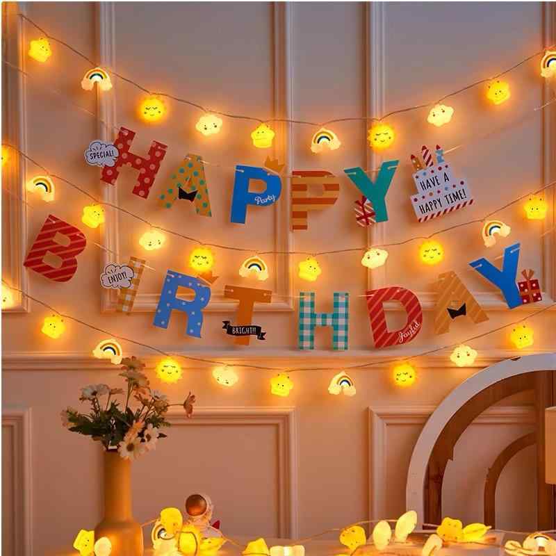 パーティー用品 フラッグ ガーランド デコレーション 飾り付け 子供 男女兼用 誕生日会 イベント 虹色 クラウド ライト ケーキ マカロン