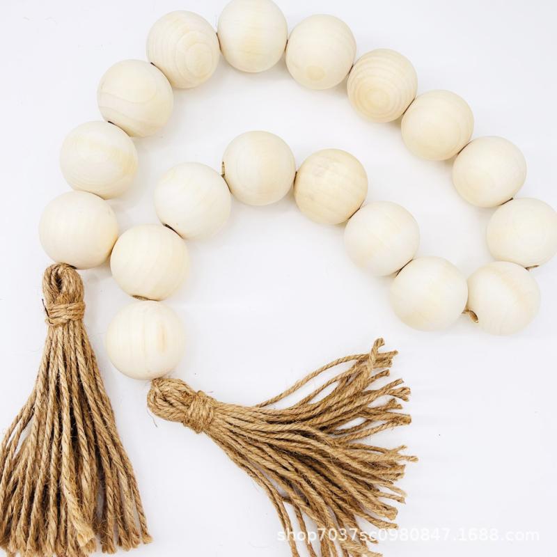 掛飾 木珠 ガーランド フリンジ付き ホームデコレーション カントリースタイル ファームハウス ウェデ..