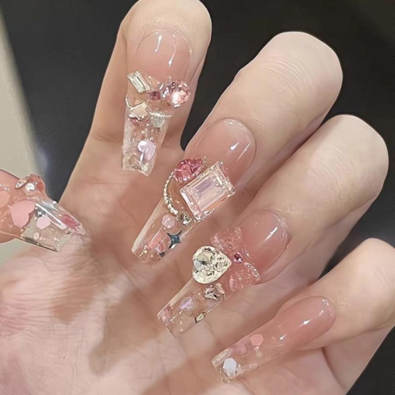 ネイルチップ レディース 夏 グラデーション ラメ入り かわいい インスタ風 XS S M