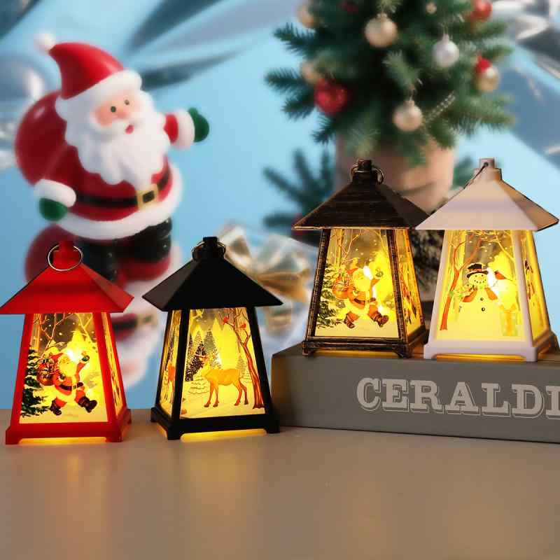 クリスマス 飾り インテリア ランタン LED 照明 涼亭 オブジェ 雑貨 プラスチック製 彩色 金色 銀色 黒色 白色 赤色 7.2cm 11.5cm