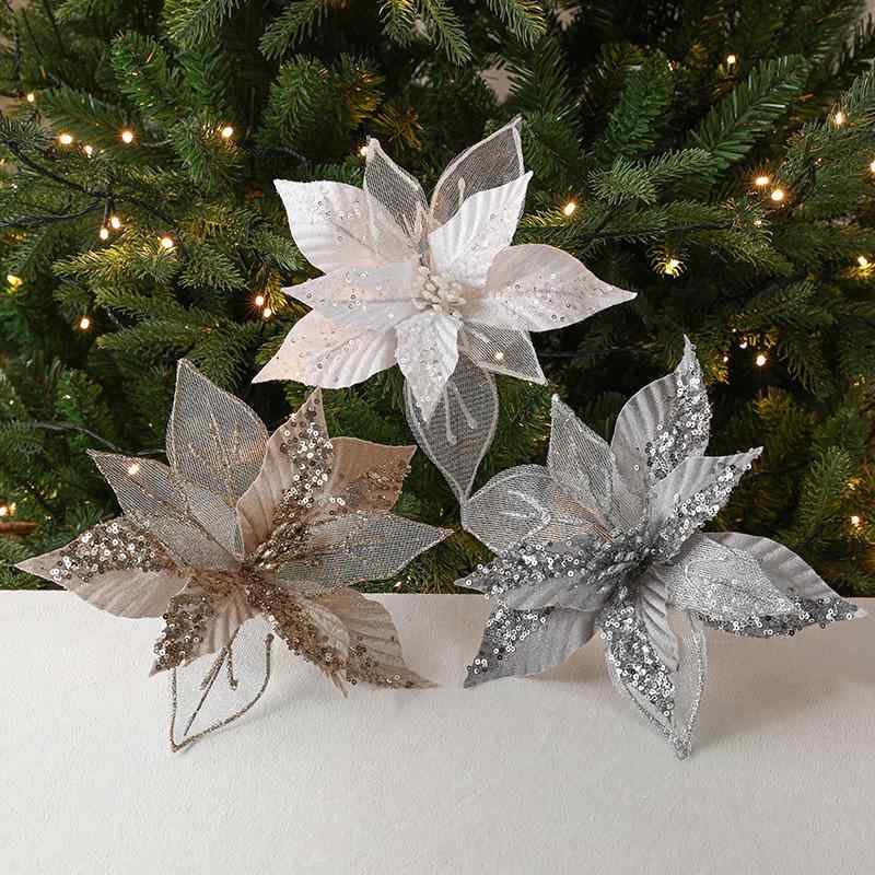 Other - クリスマス 飾り 布製 クリスマスツリー デコレーション シャンパンゴールド 金色 銀色 白色 ピンク系 レッド クリスマス花 網飾り キラキラ インテリア