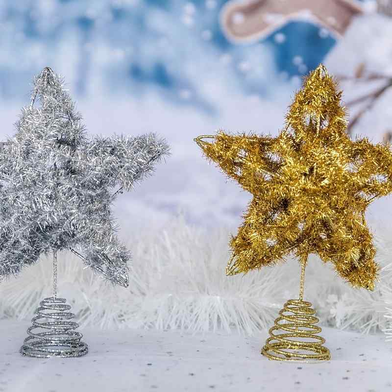 クリスマスツリー トップスター 20cm ライト付き オーナメント デコレーション ゴールド シルバー 鉄製..