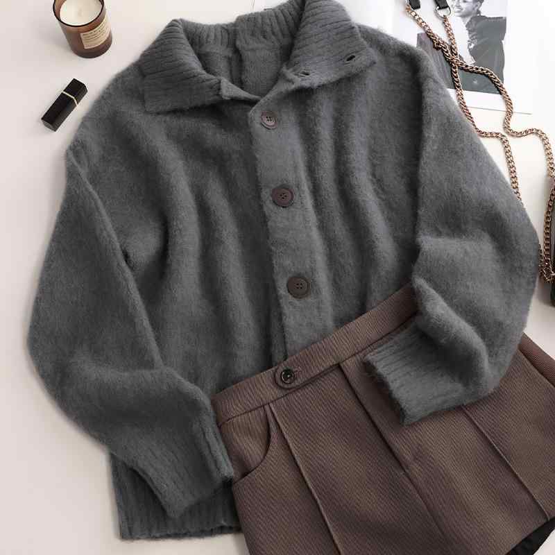 ニット レディース 灰色 カーディガン セーター 高腰 スカート ツーピース セットアップ 羊毛混紡 長袖 カジュアル 日韓風